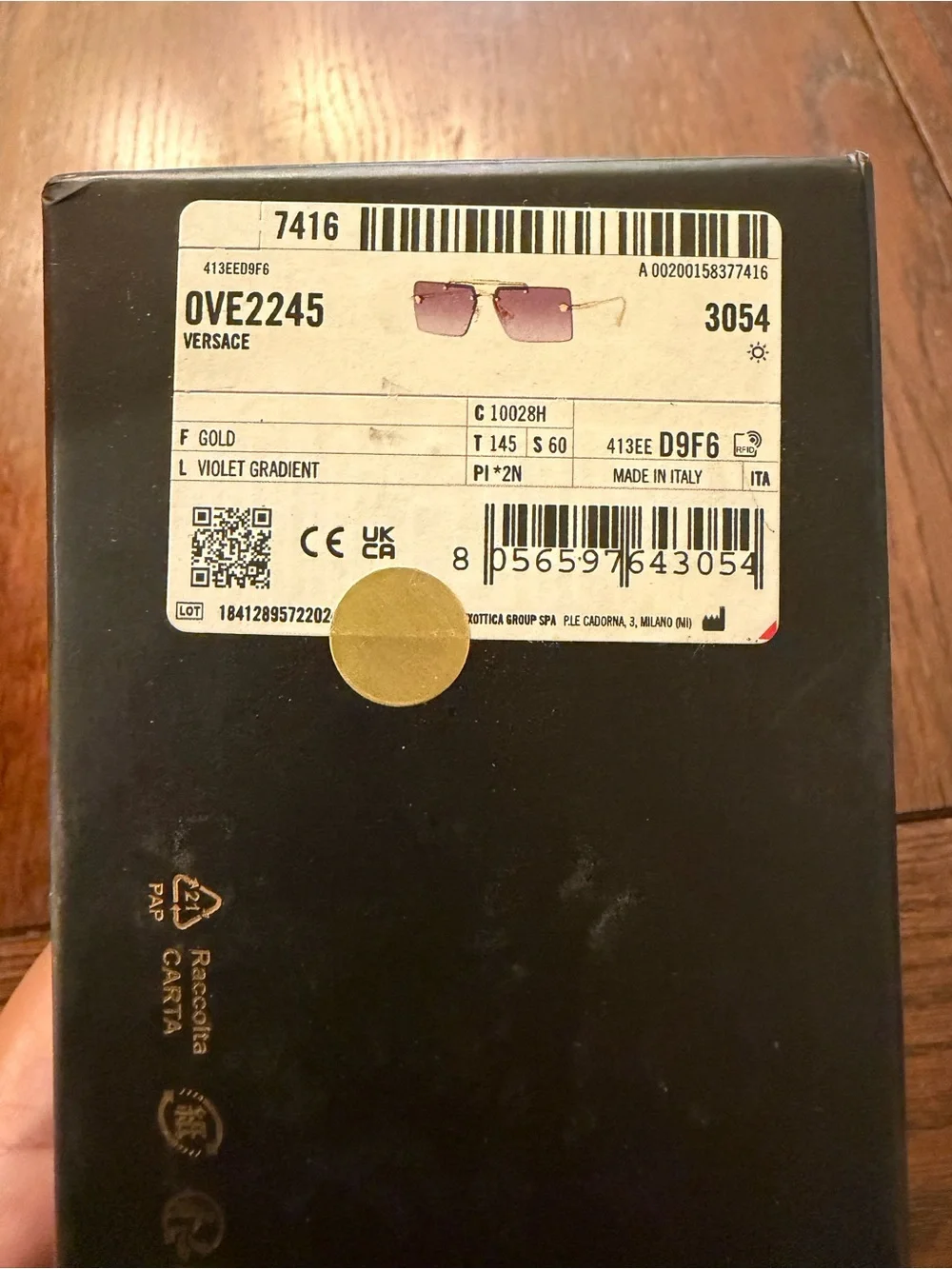 Versace Gold Frame Sunglasses with Purple Gradient Lenses